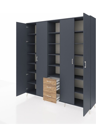 Hyperion Dolap 17 Raflı 3 Çekmeceli 4 Kapaklı 220x44x243 Antrasit-antrasit/çam Antrasıt/atlas Çam