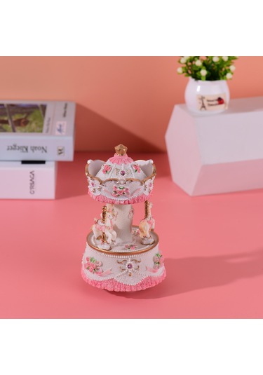 Yifomall Resinli Döner Atlıkarınca Müzik Kutusu, Göklerdeki Kalesi Melodisi, Manavgatlı Mekanizma, 4 Renk Seçeneği, Hediyelik Sanat Eseri Pembe