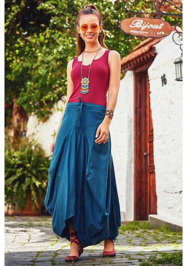 Beli Bağcıklı Cep Detaylı Şalvar Uzun Etek 001