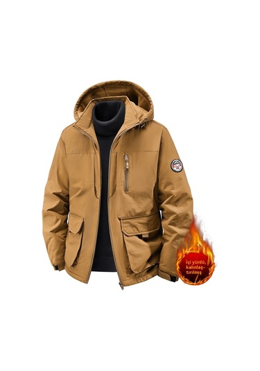 Erkekler İçin Kışlık Polar Astarlı Ve Kalınlaştırılmış Ceket Haki