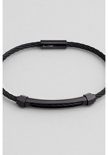 So Chic Siyah Detaylı Çelik Erkek Bileklik Çelik
