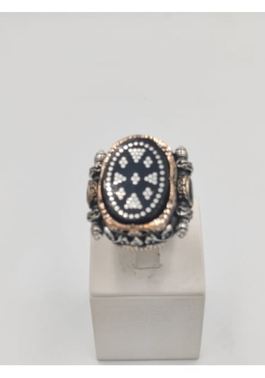 Gümüş Çakımlı Siyah Kehribar Taşlı İslam Usta Eseri 925 Ayar