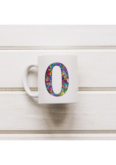 O Harfi Bardak 330 Ml İsme/harfe Özel Hediye, Renkli Harf Tasarım Beyaz
