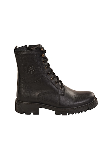 Erkek İçi Kürklü Fermuarlı Deri Casual Postal Bot Siyah