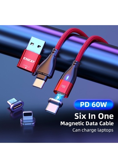 Cbtx Enkay Hat Prince 6in1 1M PD 60 W Manyetik Usb Şarj Veri Kablosu