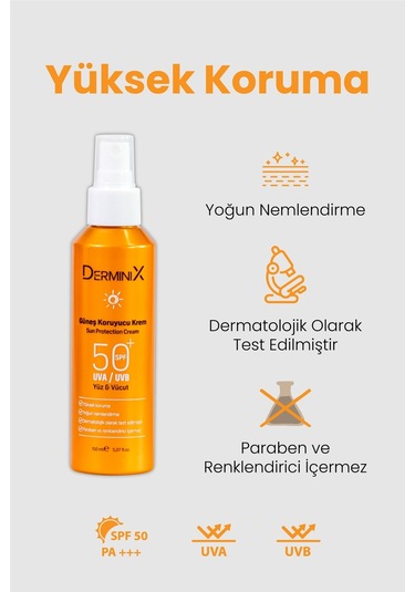 Derminix Yüksek Koruma Yüz ve Vücut Güneş Kremi SPF50+ 150 ML