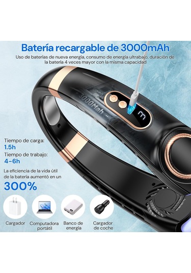 Padalink Usb Şarjlı Bıçaklıksız Boyun Fanı, 360 Tam Yönlü Rüzgar, 5 Hız Seviyesi, Led Işık Ve Pil Göstergesi, Dışarıda/içerde Kullanım, Siyah