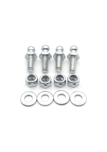 Jeemson Demir M10 5/16-18 X 3/4" Gaz Yaylı Top Somunu, 4 Adet Set Somun+washer+nilon Kilitleme Somunu - Gümüş Rengi