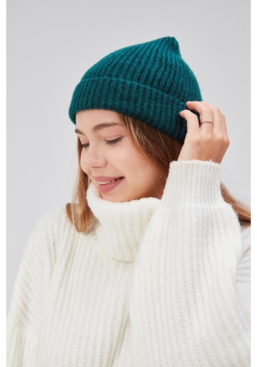 Derikem Basic Şık Standart Lüks Unisex Tiftik Bere Petrol Yeşili