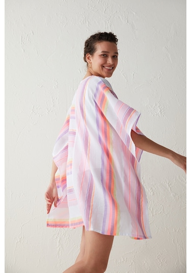 Penti Çizgili Neon Kaftan Çok Renkli