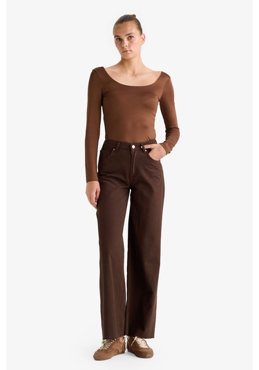 Defacto Kare Yaka Uzun Kollu Çıtçıtlı Body G1403ax25aubn321 Kahve