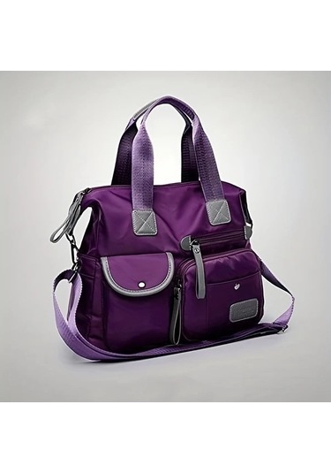 Trendooze Sunshine011 Kadın Mor Nylon Çanta Askılı Fermuarlı Bölmeli Okul İş Seyah Mor