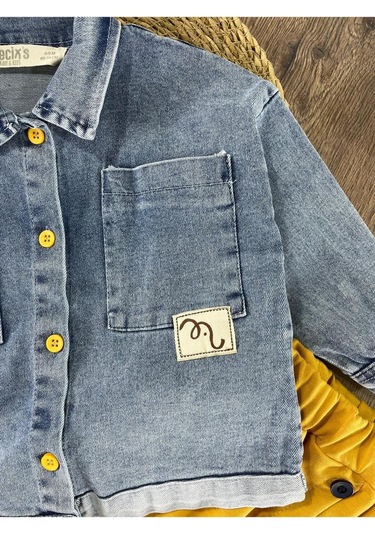 Çift Cep Kot Gömlek Düğme Detaylı Likralı Pantolon Mevsimlik Erkek Bebek Takım Sari