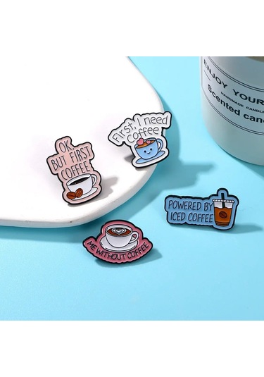 Sevimli Çizgi Film Kahve Emaye Broş Yaratıcı Ingilizce Harfler Kısa Cümleler 3 3 Çok Renkli