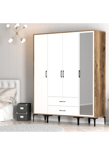Variant Kumsal 4 Kapılı Str Gardrop - Ceviz / Beyaz