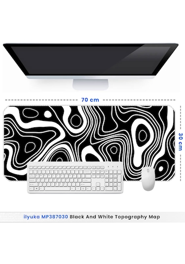 İlyuka Mousepad 70x30cm Büyük Boy Xl Mp387030 Black White T. Map