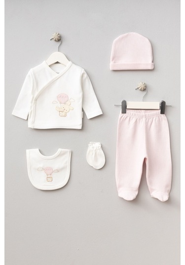 Bebitof Balonlu Tavşan Desenli 10 Parça Kutulu Yenidoğan Hastane Çıkışı Zıbın Seti Pudra