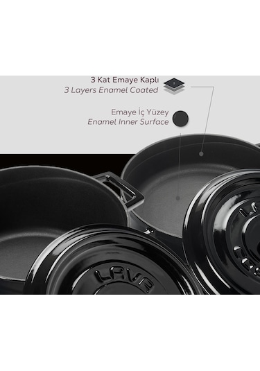Lava Döküm Trendy Serisi Yuvarlak Derin Ve Sığ 5 Parça Tencere Tava Çeyiz Seti 001