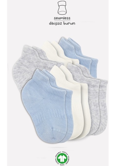 Bistyle 6lı Penye Sneakers Soket Çorap Bs6102 Mavi Ekru 001