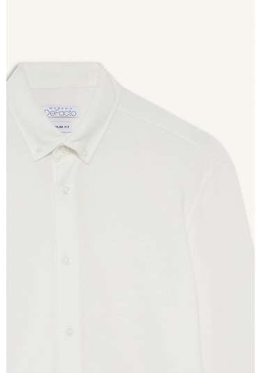 Defacto Regular Fit Polo Yaka Penye Uzun Kollu Gömlek E8067ax25auer105 Ekru