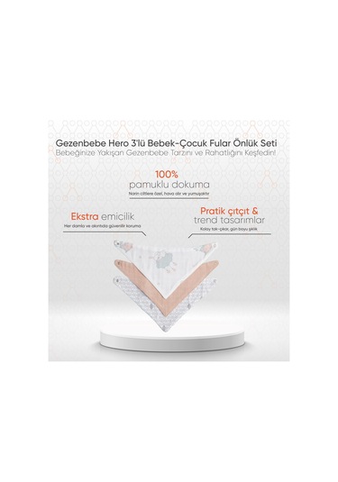 Gezenbebe Hero 3'lü Bebek-çocuk Fular Önlük Seti Pembe