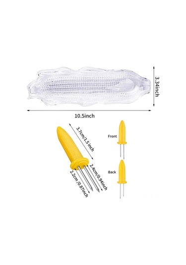 Lemestar 16 Adet Çelik Mısır Tutucu Ve 5 Adet Plastik Mısır Tabağı Seti - Barbekü Ve Servis İçin Pratik Mısır Desteği Şeffaf Ve Sarı