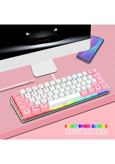 Maiyame Beyaz Ve Pembe Renkli 61 Tuşlu Abs Malzeme Kablo Bağlantılı Membran Klavye