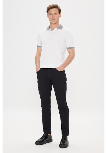 AC&Co / Altınyıldız Classics 360 Derece Her Yöne Esneyen Slim Fit Dar Kesim Diyagonal Desenli Erkek Pantolon Siyah