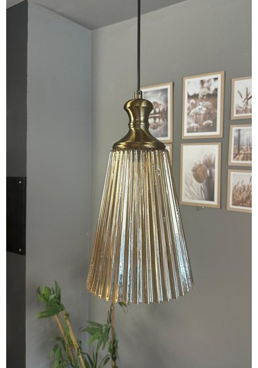 Zefira Cam Bal Rengi Tekli Avize Eskitme Tokmak Başlık Retro Sarkıt Lamba Salon Aydınlatma Bal