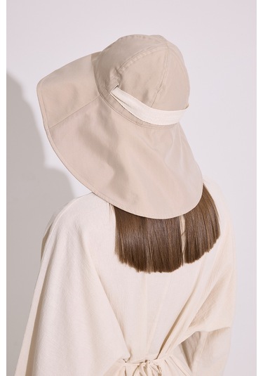 Kordon Detaylı Geniş Şapka Bej Bej