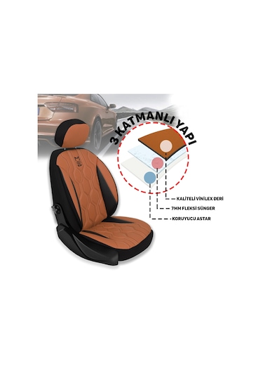 Minderland Fa Serisi - Volkswagen Amarok İle Uyumlu Koltuk Kılıfı, Deri / Taba