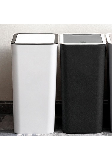 Ev Çöp Kutuları Kapalı Büyük Kapasiteli Kokusuz Pres Üstlü Plastik Çöp Kutusu Ev İçin Beyaz