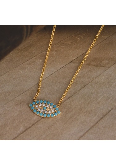 Zirkon Taşlı Pırlanta Montür Göz Desenli Altın Kaplama Gümüş Kol (495721498)