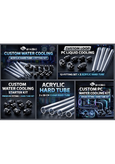Bykski Hard Tube Water Cooling Fitting Kit 3 Tube + 12 Fitting Custom Loop Pc Cooling