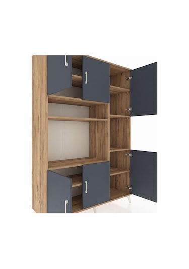 Hyperion Dolap 9 Raflı 6 Kapaklı 132x44x195 Çam-antrasit/çam Çam