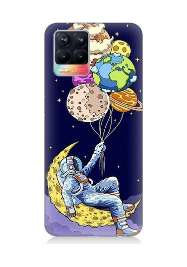 Realme 8 Uyumlu Astronot Ve Gezegenler Desenli Silikon Kılıf