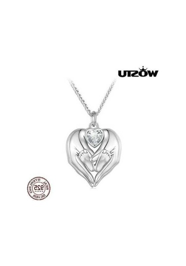 Novahub Wostu Anneler Günü Hediyesi 925 Ayar Gümüş Bebek Ayak İzi Kalp Charm Kolye Zincir, Sevgilisi İçin Gümüş