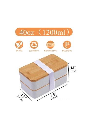 Maiyame Mikrodalga Uyumlu Büyük Kapasiteli Bambu Kapaklı Çift Katlı Yemek Kutusu Pp Malzeme, Taşınabilir Ve Bulaşık Makinesine Uygun Beyaz