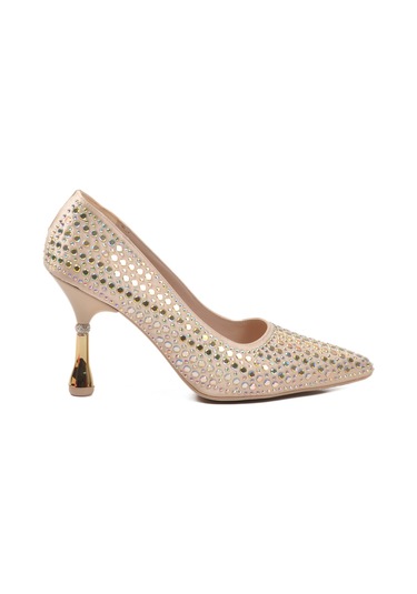 Altın Taş İşlemeli İnce Topuklu Kadın Abiye Ayakkabı Pc-55020 Z Altın