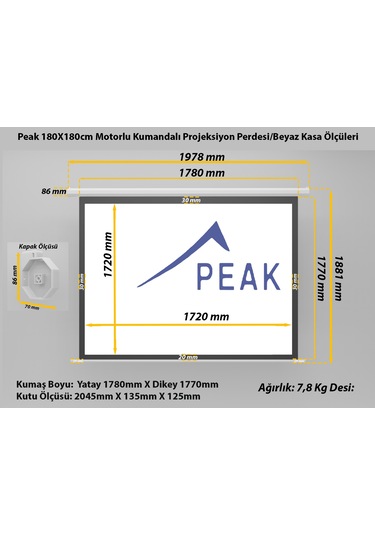 Peak M70 180x180 CM Motorlu Kumandalı Projeksiyon Perdesi