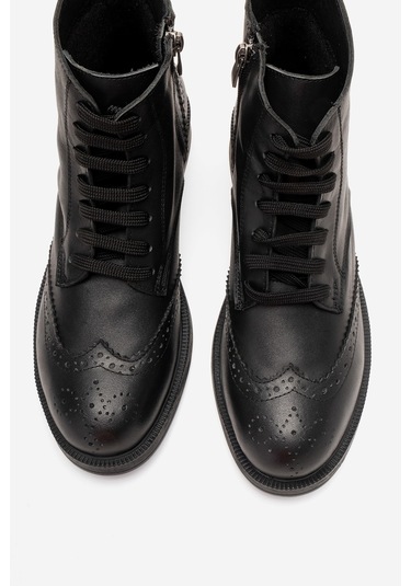 Luvishoes Nelvy Siyah Cilt Hakiki Deri Kadın Bot Siyah