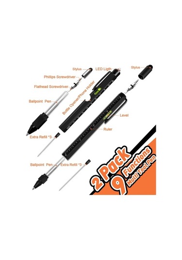 Fortunelane 9-in-1 Çok Fonksiyonlu Araç Kalemi Seti: Led Işık, Şarj Açıcı, Piliç Kesici Ve Daha Fazlası - 2 Adet Kutulu Siyah Siyah