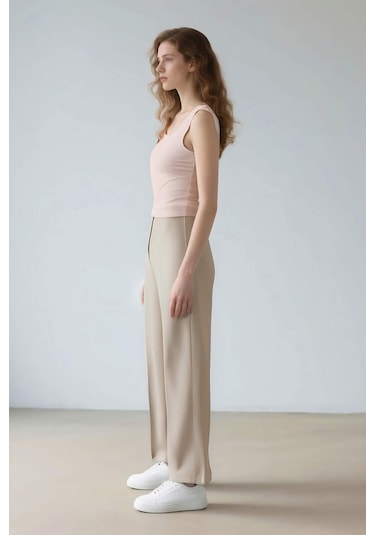 DeFacto Standart Boy Kumaş Palazzo Pantolon Wide Leg Geniş Bol Paça Basic Düz Yüksek Bel C6402AX25SPBG644