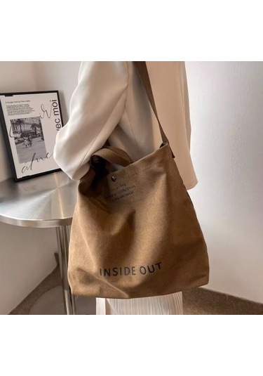 Fastbuy Kadınlar İçin Pamuklu Kahverengi Tuval Crossbody Çanta Kahverengi