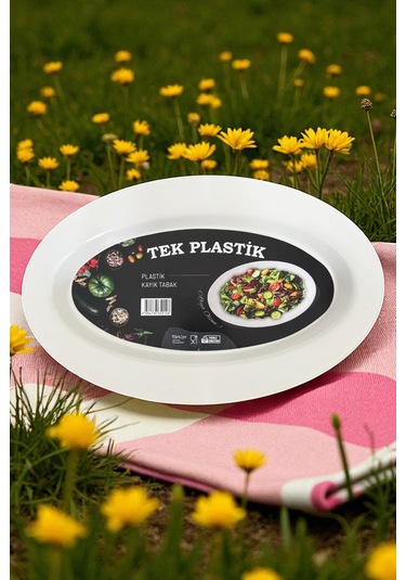 6'lı Sert Plastik Kayık Tabak Kırılmaz Yıkanabilir 32cm Beyaz