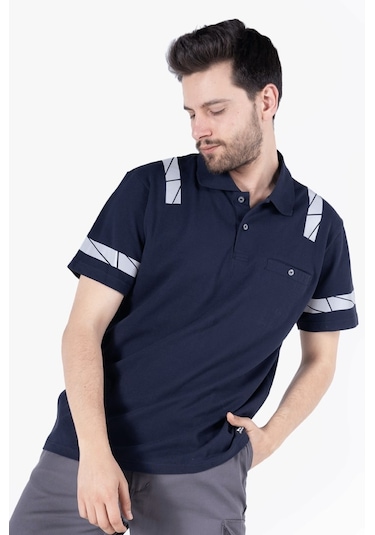 Polo Yaka Reflektörlü T-shirt - Lacivert Lacivert