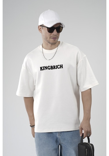 King-Brich Oversize Kalıp Kingbrich Baskılı Tişört Ekru