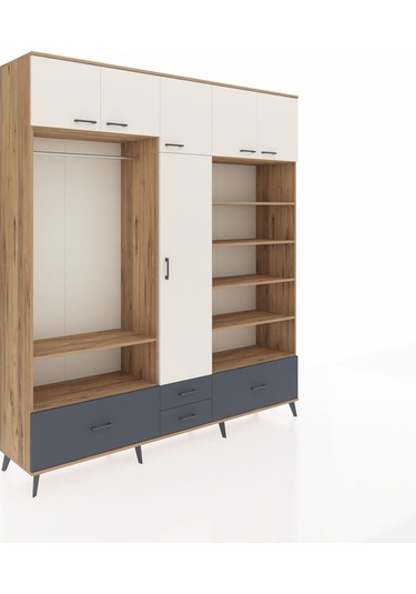 Hyperion Dolap 18 Raflı 4 Çekmeceli Tek Askılı 220x44x243 Çam-aytaşı/antrasit Aytası/antrasıt Hyperion Dolap 18 Raflı 4 Çekmeceli Tek Askılı 220x44x243 Çam-aytaşı/antrasit Aytası/antrasıt