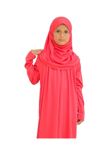 İki Parça Çocuk Elbisesi Seti Eşarp İle Takım Kırmızı