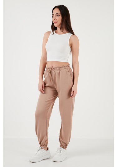 Lela Regular Fit Cepli Bayan Eşofman Altı 5865798 Bej